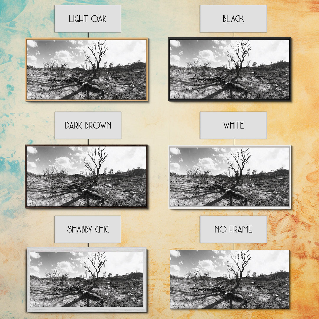 Barren Tree Landscape, Post Fire Terrain, Dystopian Forest Scene, Survival Mood, Canvas Print, Office Wall Art, Dark Nature Decor