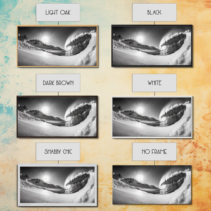 Arctic Wave Motion, Snowy Surf Curl, Mountain Sun Scene, Nature Energy Art, Canvas Print, Living Room Wall Art, Winter Adventure Decor