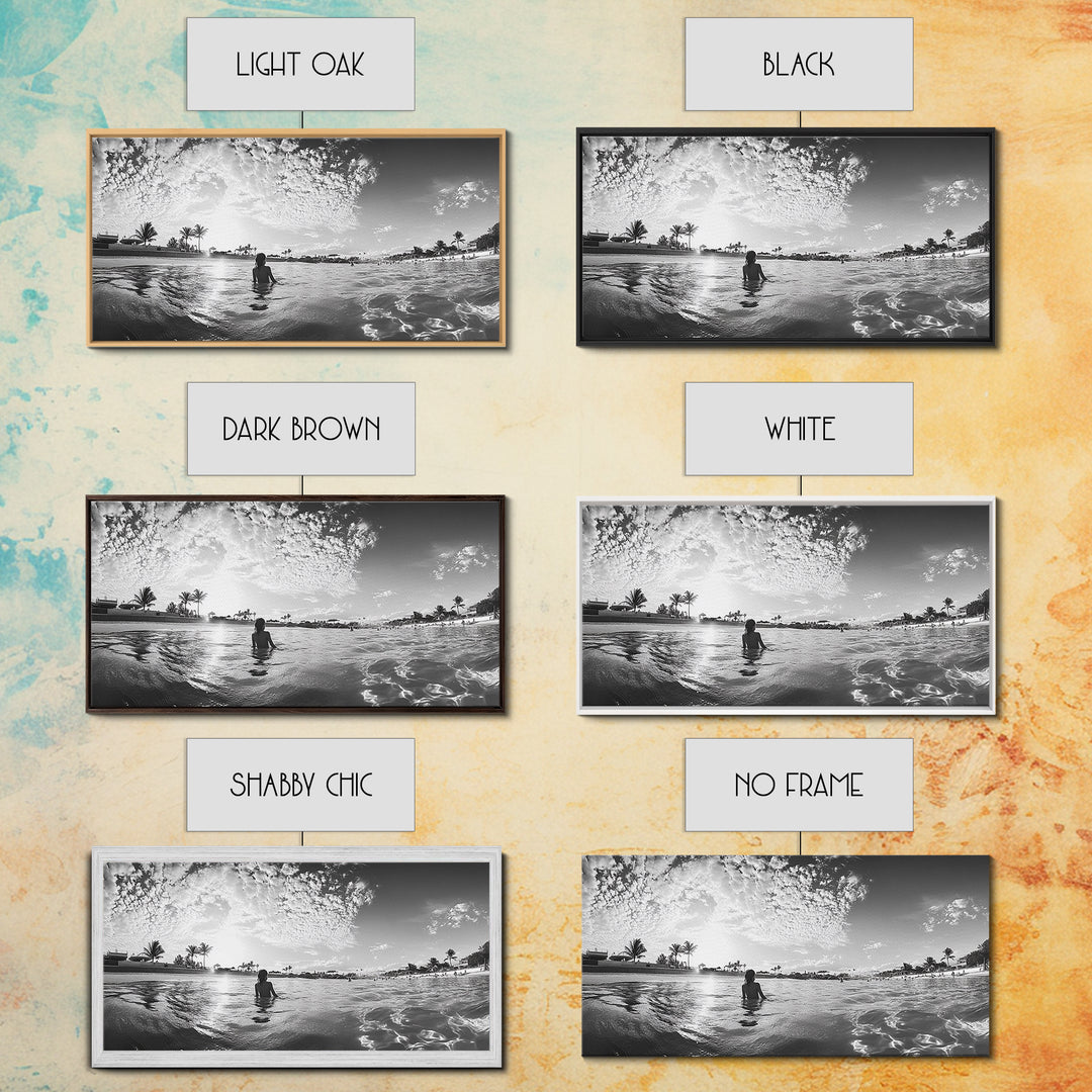 Beach Day, Ocean Kids, Sunny Horizon, Coastal Life, Framed Canvas Print, summer nursery wall art, cheerful beach print, family beach art