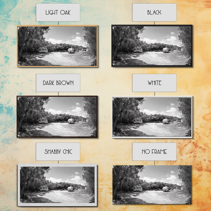 Camper Vans, Nature Escape, Forest Glamping, Sunny Grove, Canvas Print, Rustic Wall Art, Adventure Lover Gift, Living Room Decor