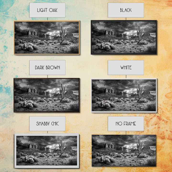 Desert Storm Scene, Lightning Landscape, Southwest Art, Dramatic Skies, Framed Canvas Print, Western Wall Art, Rustic Living Room Decor