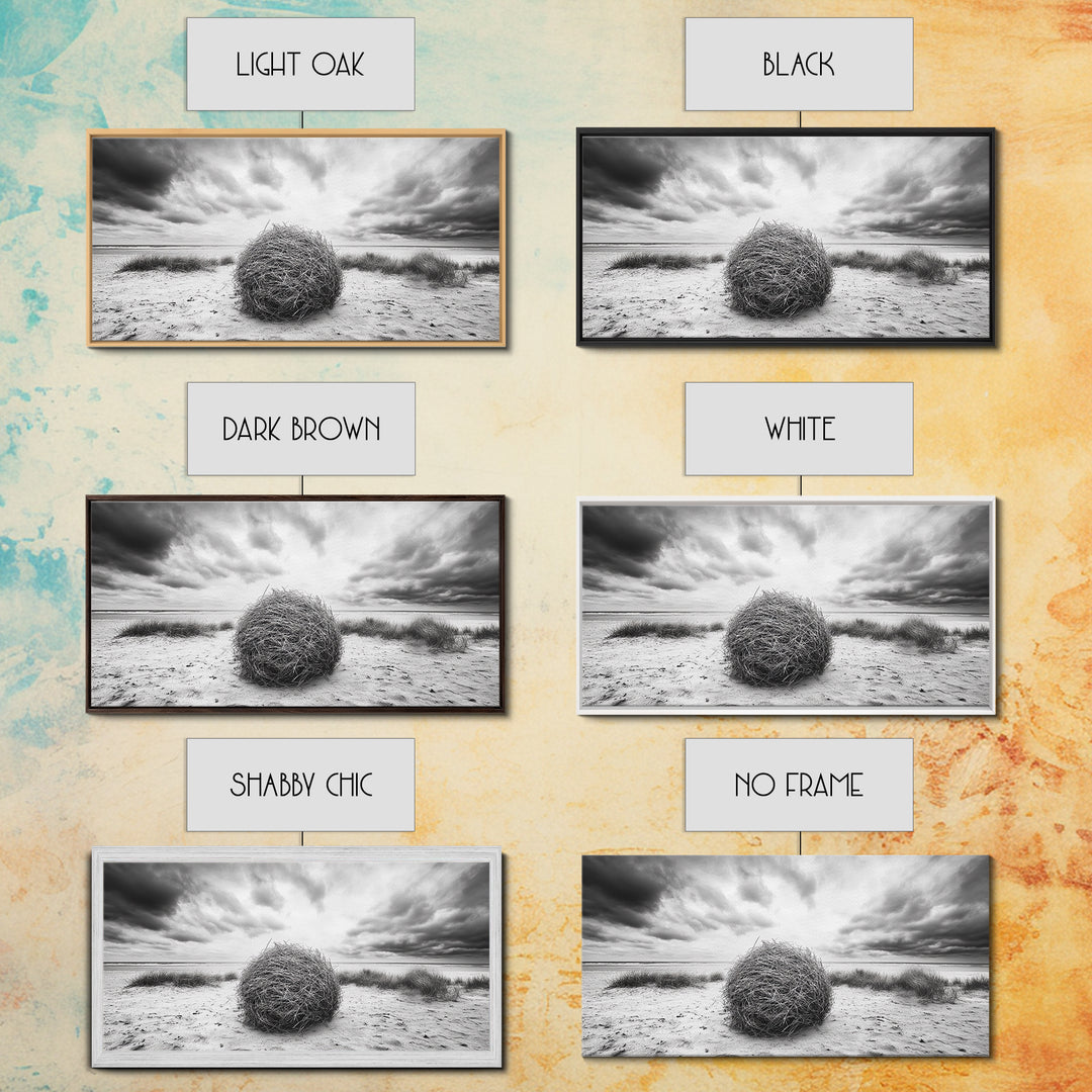 Desert Tumbleweed, Western Landscape, Stormy Sky, Framed Canvas Print, Rustic Farmhouse Wall Art, Fall Decor, Minimalist Western Art