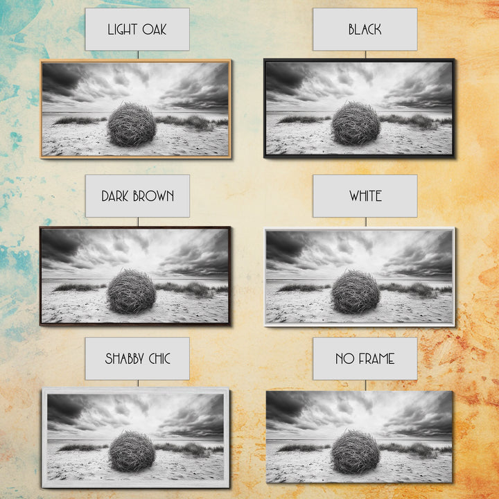 Desert Tumbleweed, Western Landscape, Stormy Sky, Framed Canvas Print, Rustic Farmhouse Wall Art, Fall Decor, Minimalist Western Art