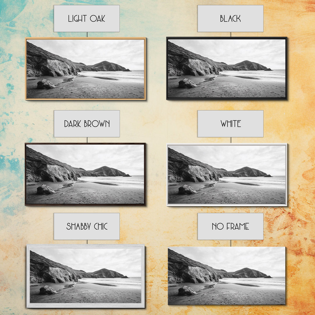 Coastal Cliffs, Ocean Shore, Scenic Beach, Framed Canvas Print, Nature Photography, Bathroom Wall Art, Neutral Tones, Coastal Home Decor