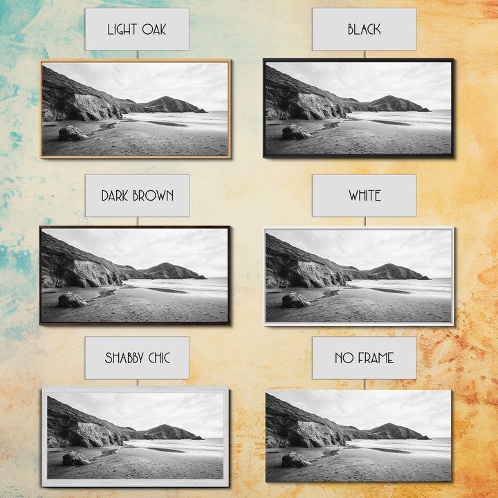 Coastal Cliffs, Ocean Shore, Scenic Beach, Framed Canvas Print, Nature Photography, Bathroom Wall Art, Neutral Tones, Coastal Home Decor