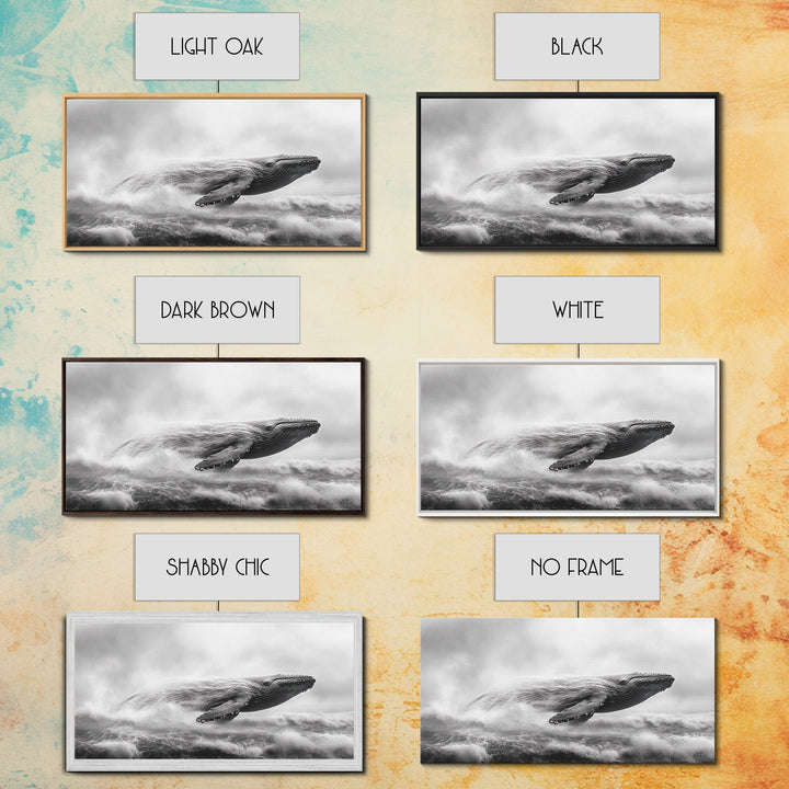 Breaching Whale, Ocean Waves, Marine Power, Framed Canvas Print, Nautical Bathroom Wall Art, Whale Watching Theme, Coastal Photography Art