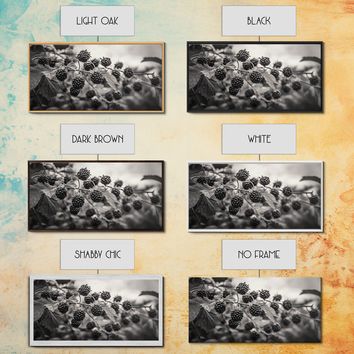 Blackberries on Vine, Farmhouse Kitchen Art, Rustic Fruit Wall Decor, Country Style, Autumn Botanical Photography, Canvas Print