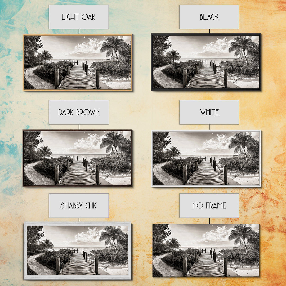 Beach Path, Coastal Dock, Tropical Palms, Canvas Print, Vacation Vibes, Boho Seaside Decor, Bathroom Wall Art, Nautical Island Landscape