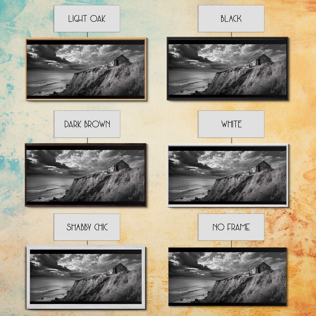 Cliff Cabin, Stormy Coast, Ocean Bluff, Dramatic Skies, Canvas Print, Moody Nature Art, Living Room Accent, Fall Season Decor