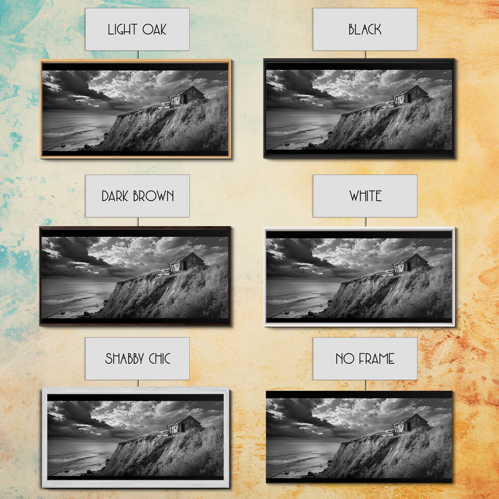 Cliff Cabin, Stormy Coast, Ocean Bluff, Dramatic Skies, Canvas Print, Moody Nature Art, Living Room Accent, Fall Season Decor