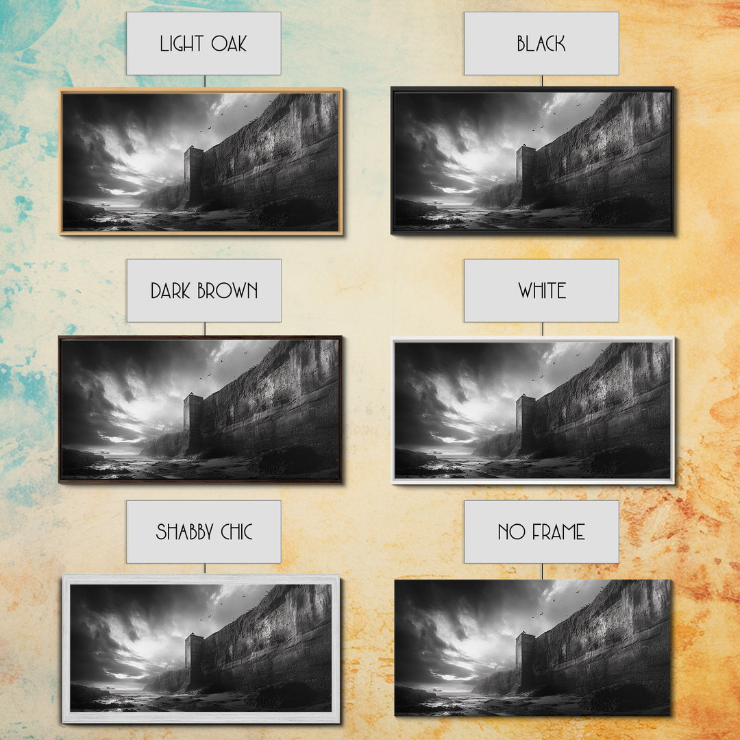 Cliff Lighthouse, Dramatic Sky, Seaside Tower, Ocean Mood, Canvas Print, Gothic Wall Art, Study Decor, Moody Coastal Artwork