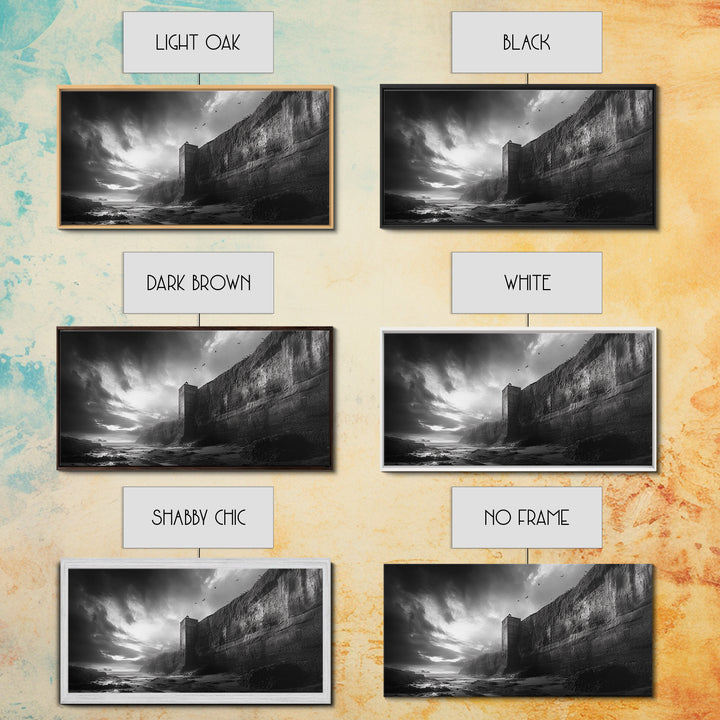 Cliff Lighthouse, Dramatic Sky, Seaside Tower, Ocean Mood, Canvas Print, Gothic Wall Art, Study Decor, Moody Coastal Artwork