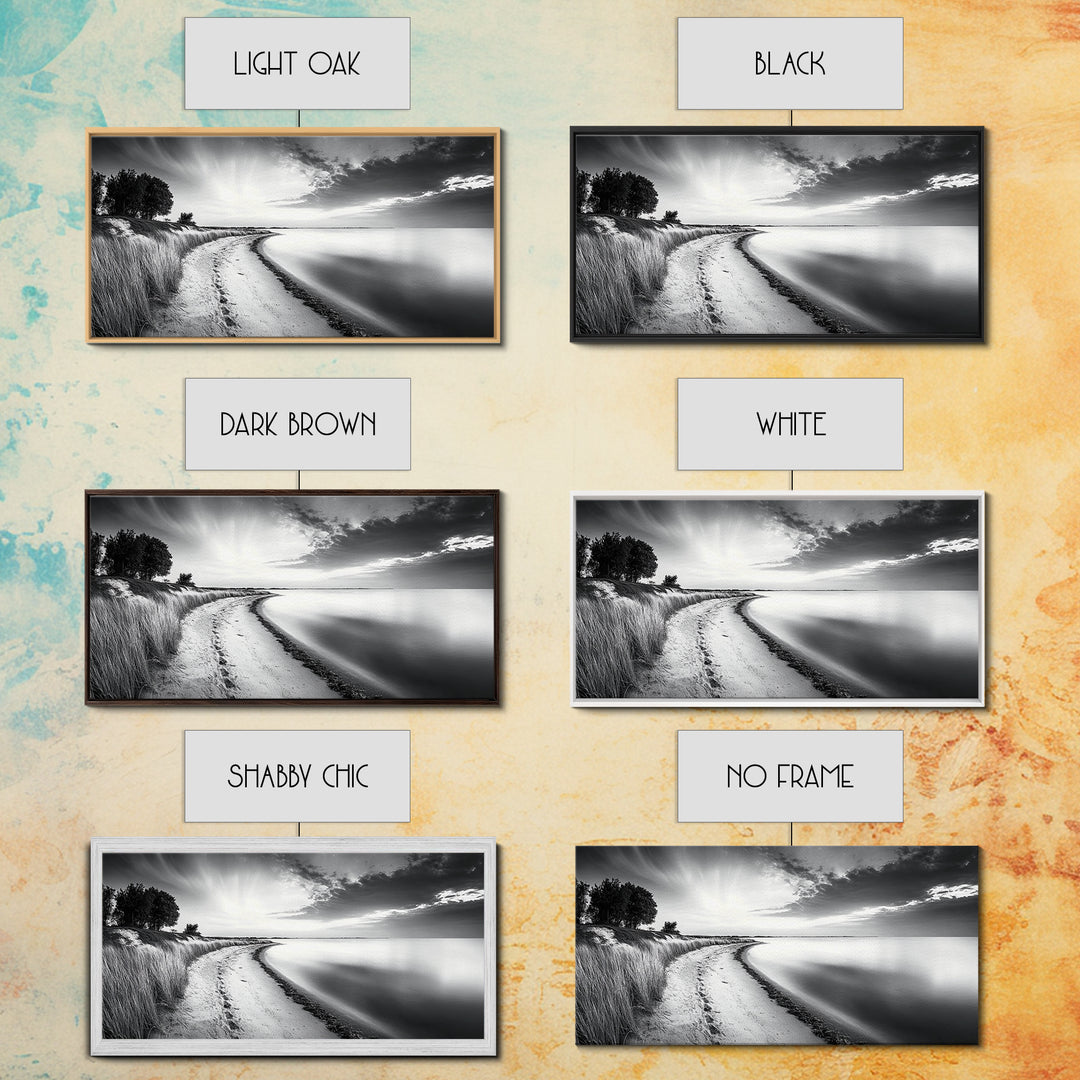 Calm Beach, Grassy Dunes, Serene Shoreline, Peaceful Water, Framed Canvas Print, Minimalist Art, Bedroom Wall Decor, Coastal Calm