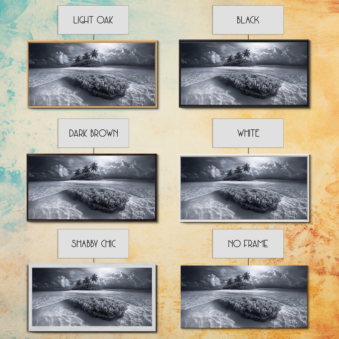 Coral Island, Tropical Ocean, Underwater Reef, Clear Sea, Framed Canvas Print, Beach House Art, Coastal Living Room Decor, Office Wall Decor