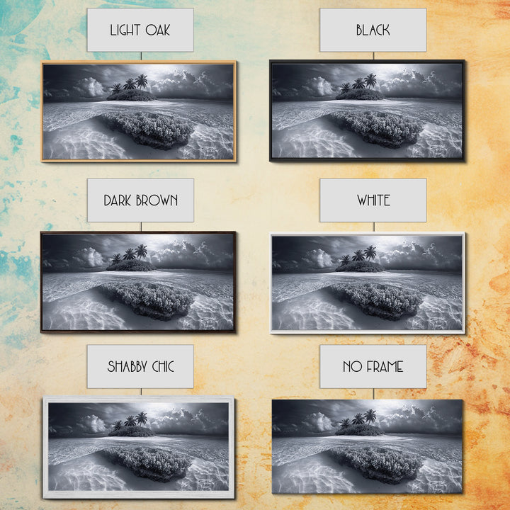 Coral Island, Tropical Ocean, Underwater Reef, Clear Sea, Framed Canvas Print, Beach House Art, Coastal Living Room Decor, Office Wall Decor