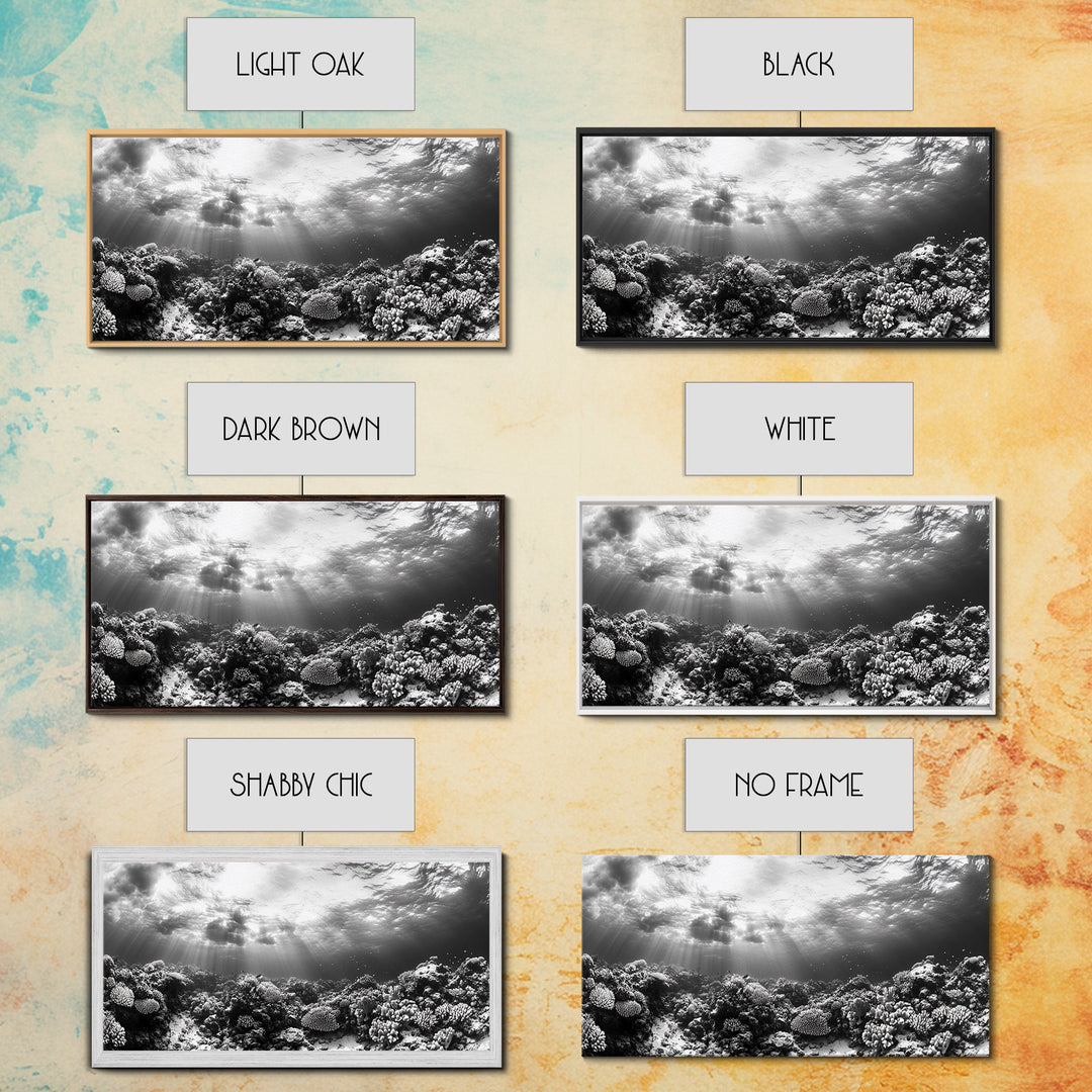 Coral Reef, Ocean Depths, Sunlight Rays, Marine Life, Canvas Print, Minimalist Nature Art, Bathroom Decor, Underwater Scene, Bedroom Wall Art