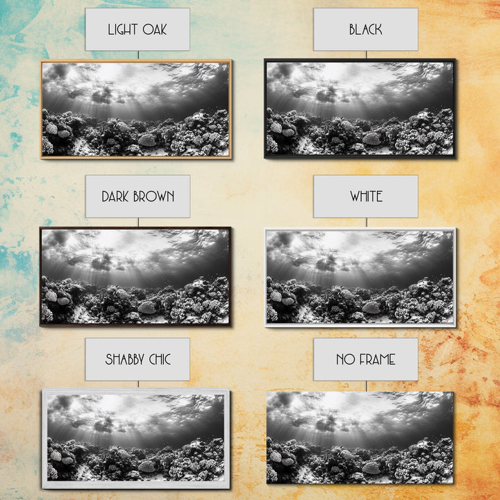 Coral Reef, Ocean Depths, Sunlight Rays, Marine Life, Canvas Print, Minimalist Nature Art, Bathroom Decor, Underwater Scene, Bedroom Wall Art