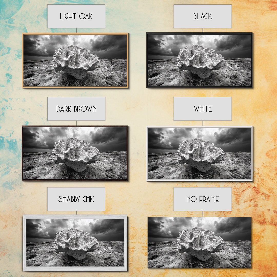 Coral Texture, Ocean Storm, Dramatic Sky, Sea Fossil, Framed Canvas Print, Coastal Nature Art, Fall Entryway Wall Decor, Cabin Wall Art