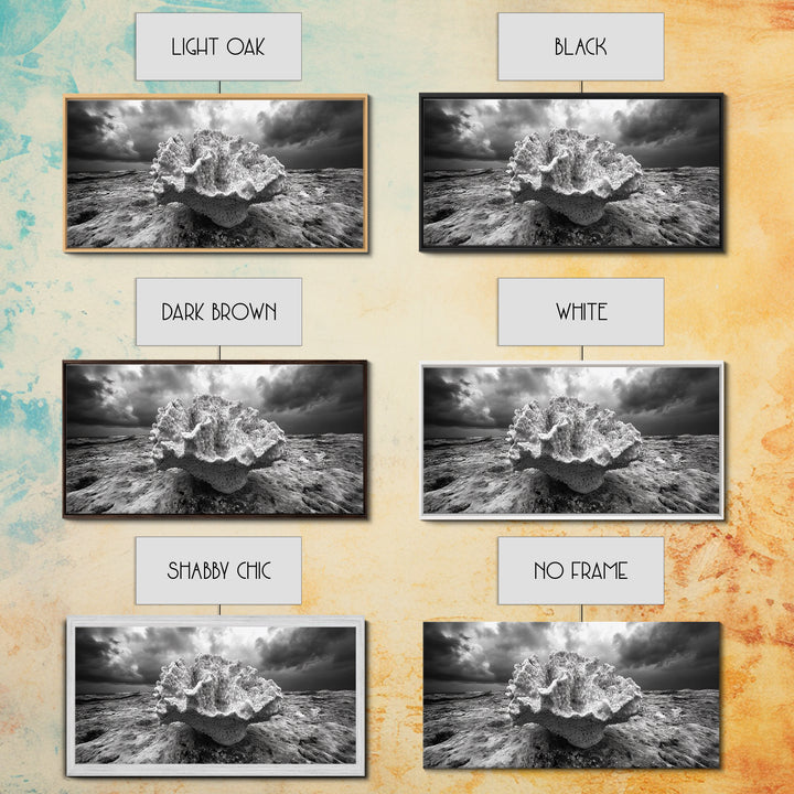 Coral Texture, Ocean Storm, Dramatic Sky, Sea Fossil, Framed Canvas Print, Coastal Nature Art, Fall Entryway Wall Decor, Cabin Wall Art