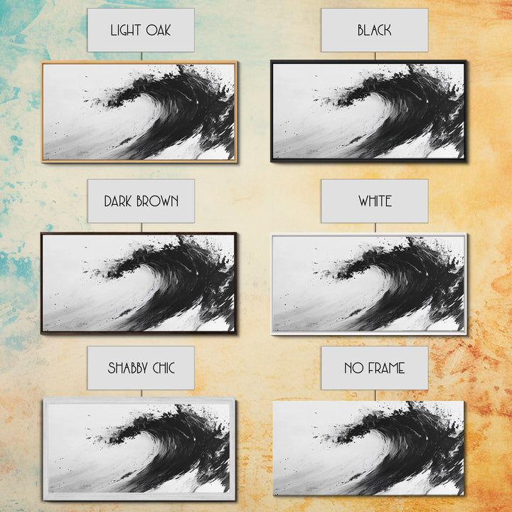 Abstract Wave, Black White, Modern Ink, Ocean Motion, Canvas Print, Minimalist Art, Office Wall Decor, Contemporary Coastal Style