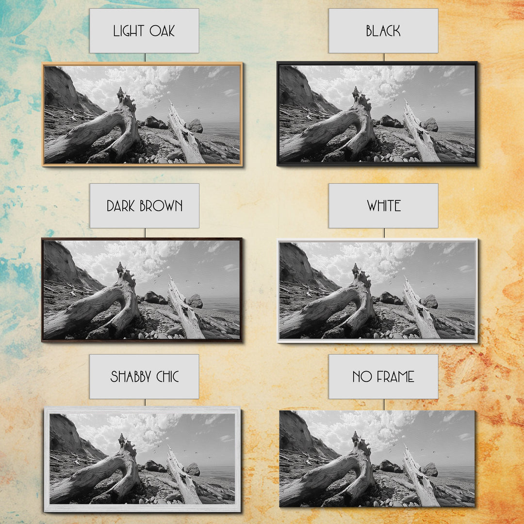 Coastal Driftwood, Beach Landscape, Pebble Shore Scene, Natural Decor Accent, Canvas Print, Relaxed Vibe, Entryway or Den Wall Art