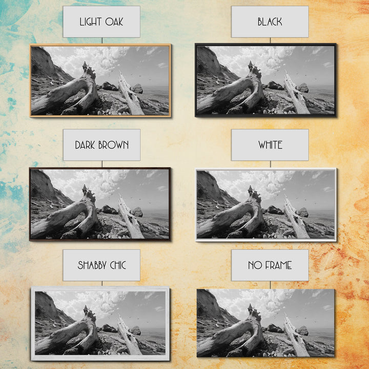 Coastal Driftwood, Beach Landscape, Pebble Shore Scene, Natural Decor Accent, Canvas Print, Relaxed Vibe, Entryway or Den Wall Art