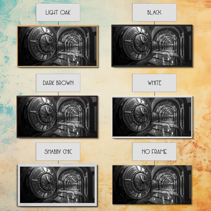 Bank Vault Door, Industrial Urban Decor, Luxury Office Art, Framed Canvas Print, Black and Silver Wall Art, Masculine Home Style