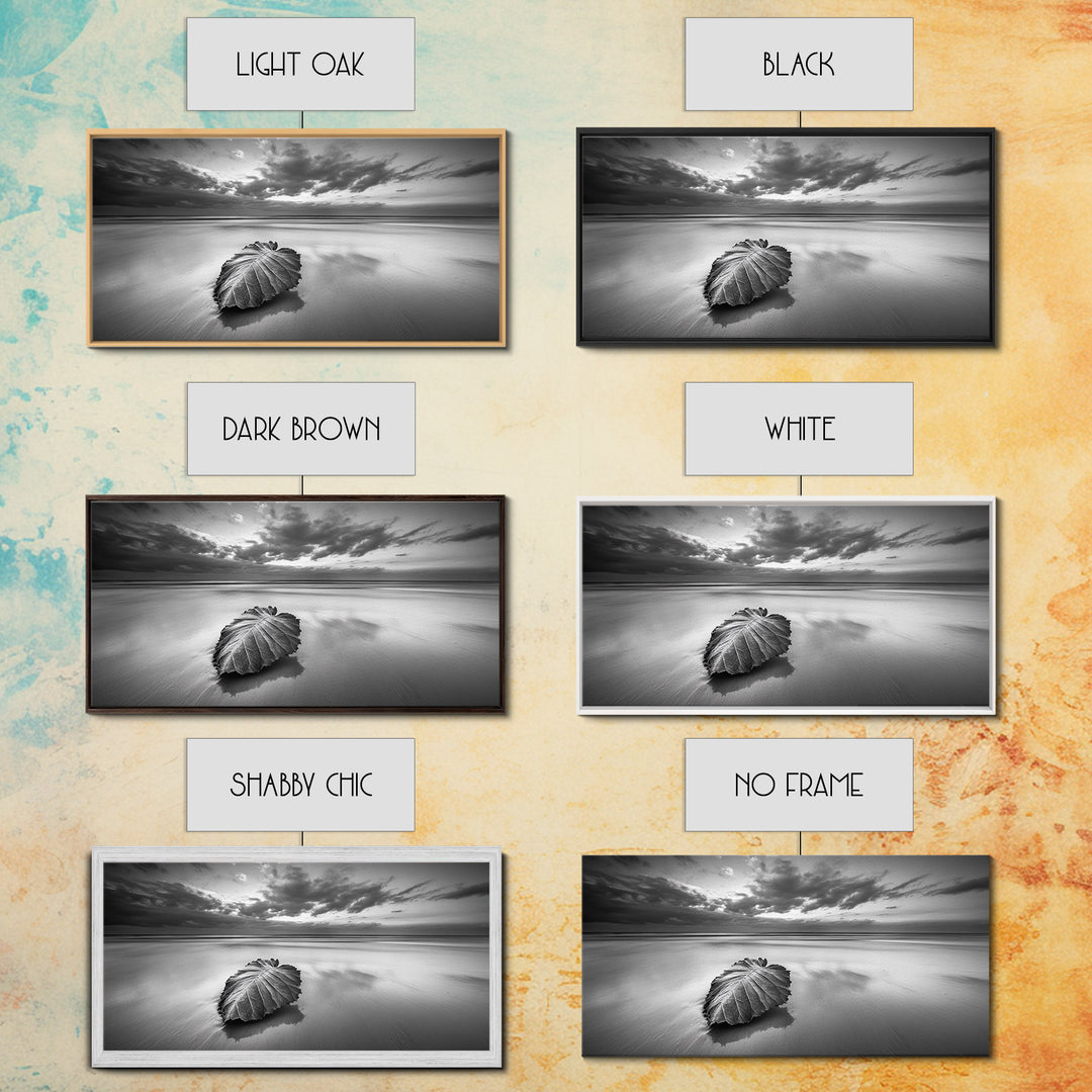 Beach Leaf Still, Autumn Nature Scene, Calm Ocean Shoreline, Canvas Print, Fall Bathroom Wall Art, Neutral Earth Tone Decor