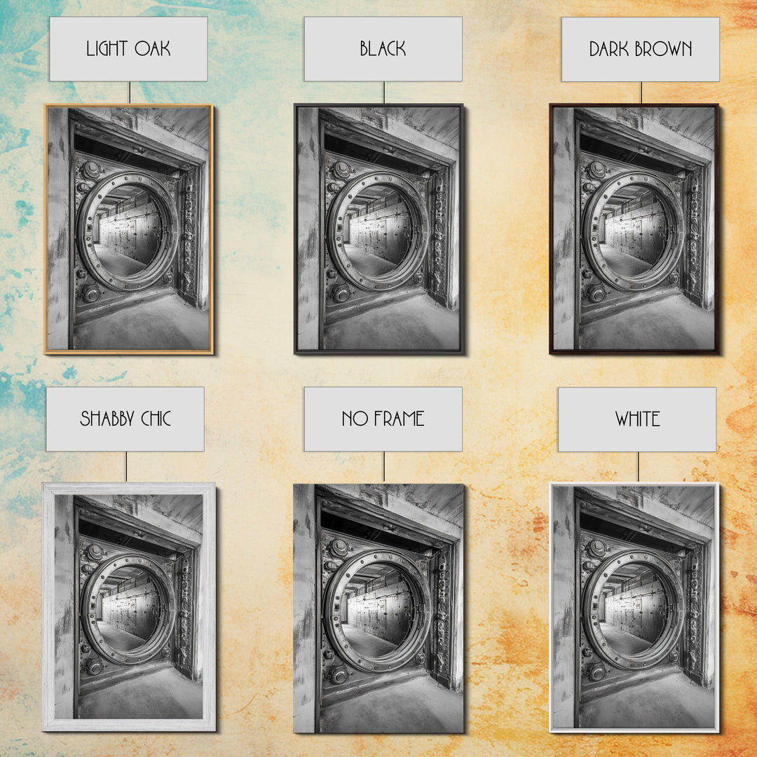 Bank Vault Door, Industrial Design, Urban Texture, Canvas Print, Masculine Office Decor, Steampunk Wall Art, Black White Print