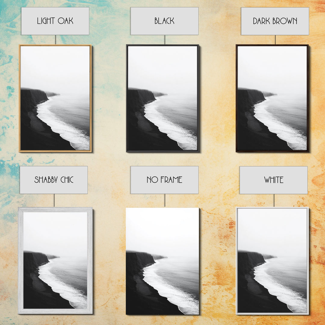 Cliff Coast, Mist Horizon, Monochrome Sea, Rugged Beauty, Canvas Print, Living Room Wall Art, Coastal Modern Style, Minimalist Ocean Scene