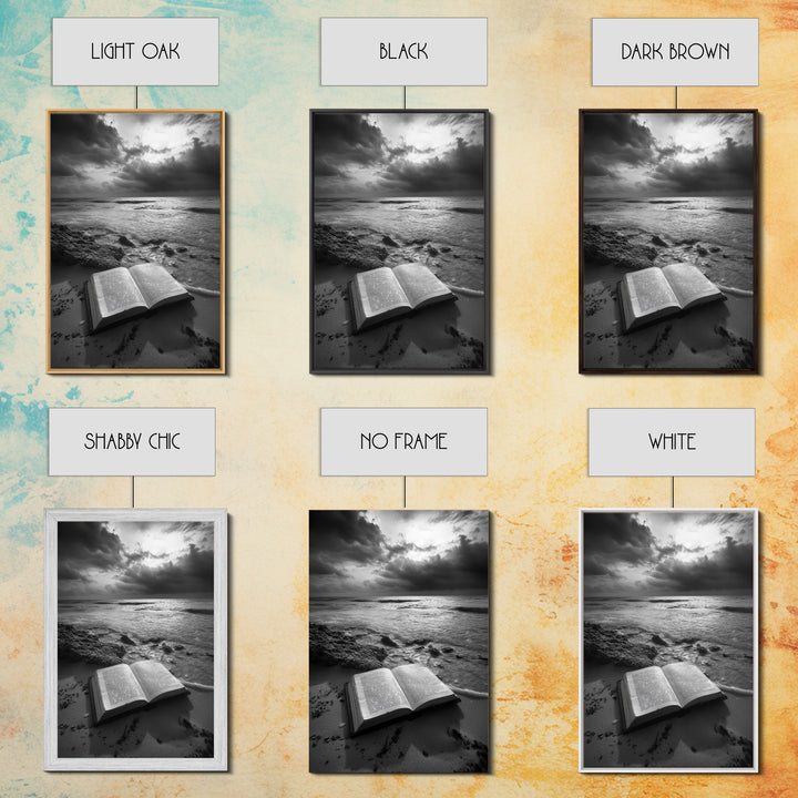 Book Beach Twilight, Reading By Ocean, Literary Seascape, Canvas Print, Study Wall Art, Moody Literary Art, Minimalist Coastal Decor