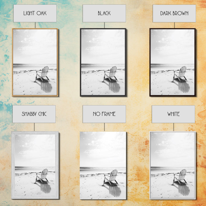 Beach Chair, Coastal Calm, Empty Shoreline, Canvas Print, Minimalist Wall Art, Beach House Decor, Serene Ocean Photography