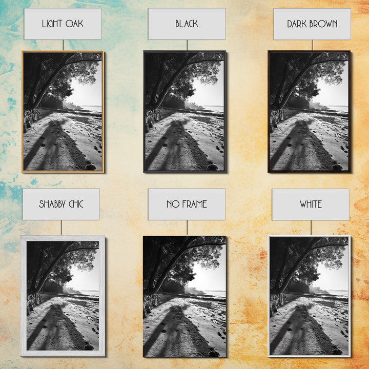 Coastal Shadows Path, Black and White Landscape, Framed Canvas Print, Entryway Art, Calm Nature Scene, Moody Coastal Wall Decor