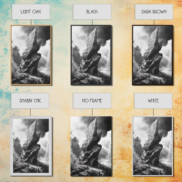 Abstract Rock Tower, Nature Photography, Stormy Sky, Canvas Print, Rustic Decor, Earthy Wall Art, Living Room Art, Moody Landscape Print