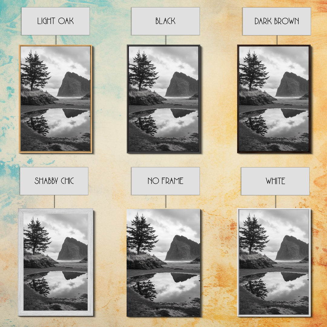 Coastal Rock Reflections, Nature Photography, Ocean Landscape, Framed Canvas Print, Moody Living Room Art, Minimal Decor