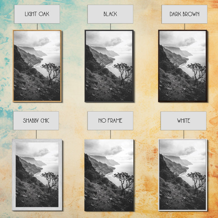 Coastal Cliff, Ocean Horizon, Hiking Trail, Framed Canvas Print, Nature Photography, Boho Wall Art, Living Room Decor, Minimalist Earth Tones