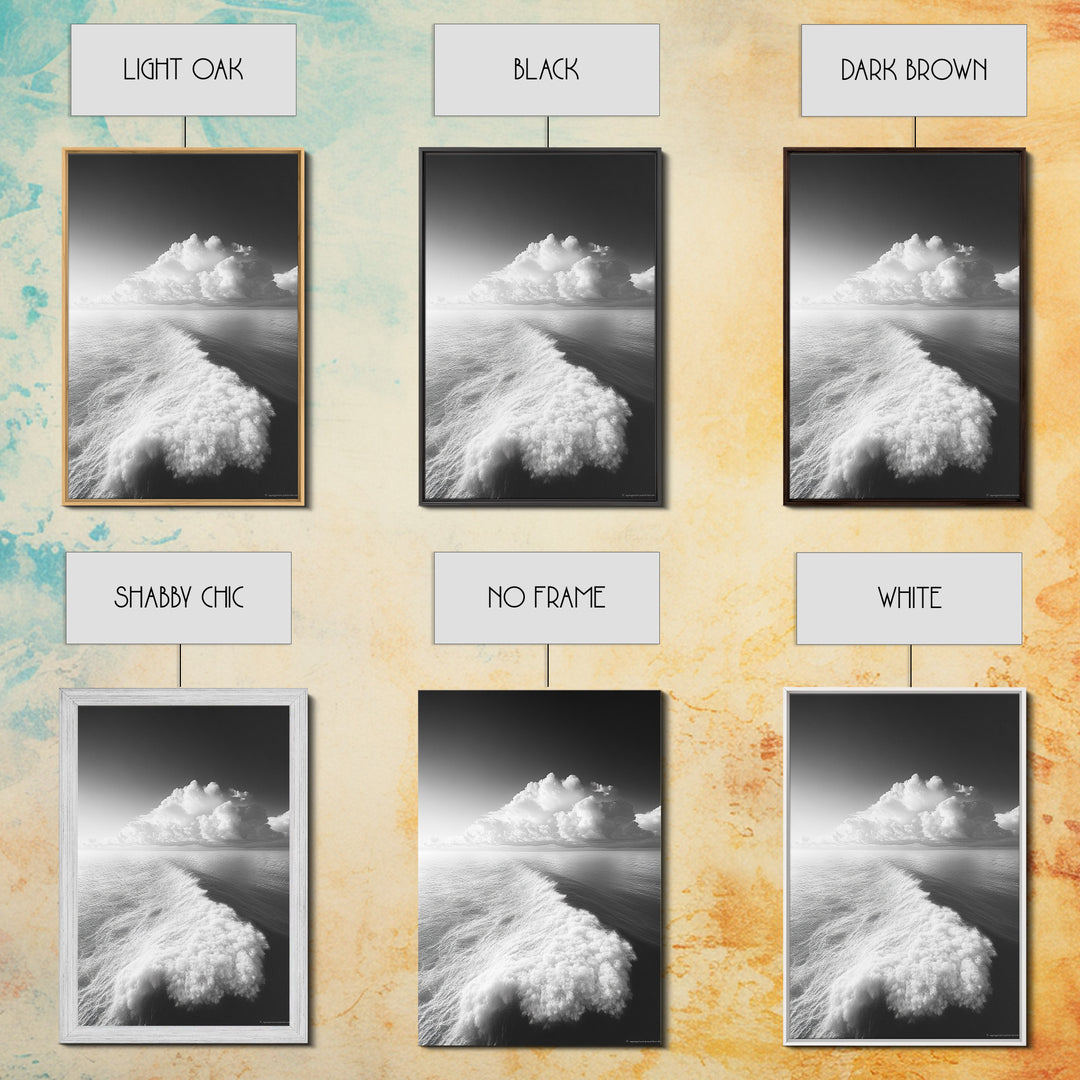 Ocean Wake, Cloud Horizon, Surreal Seascape, Framed Canvas Print, Dreamy Black White Wall Art, Bathroom Decor, Coastal Fantasy Art