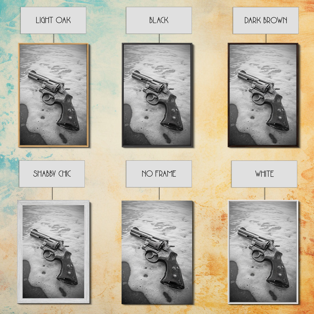 Revolver Beach, Washed Ashore, Western Style, Noir Photography, Framed Canvas Print, Industrial Wall Art, Man Cave Decor, Rustic Vibes