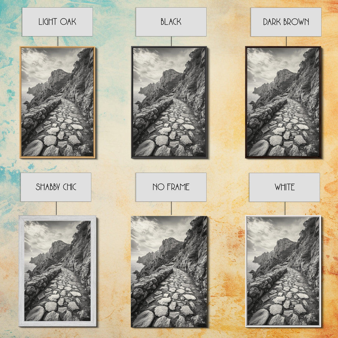 Cliff Path, Coastal Trail, Rugged Rock, Hiking Vibe, Framed Canvas Print, Hallway Wall Art, Nature Photography, Adventure Decor