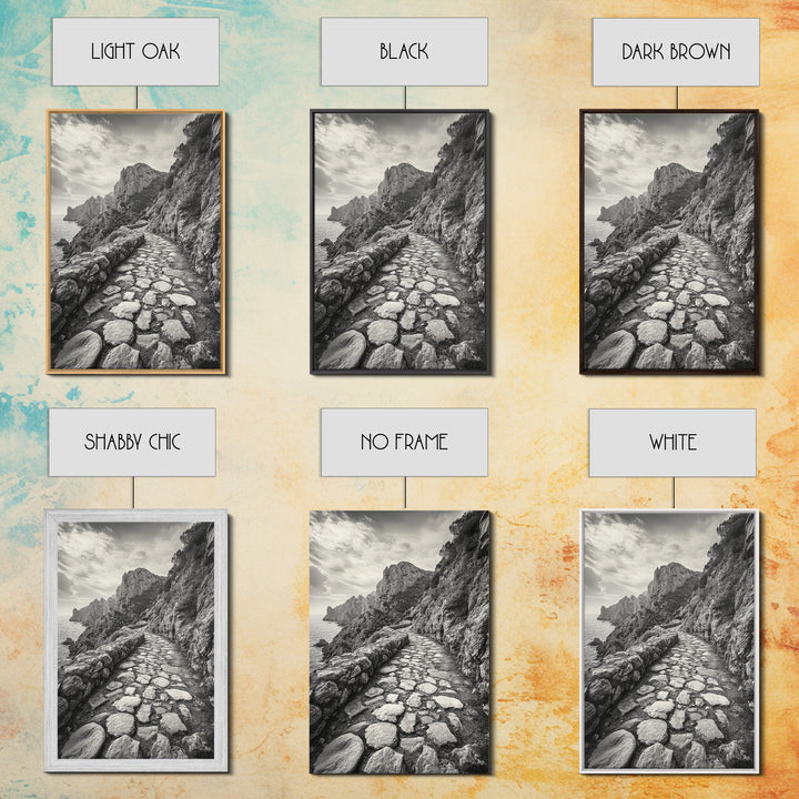 Cliff Path, Coastal Trail, Rugged Rock, Hiking Vibe, Framed Canvas Print, Hallway Wall Art, Nature Photography, Adventure Decor