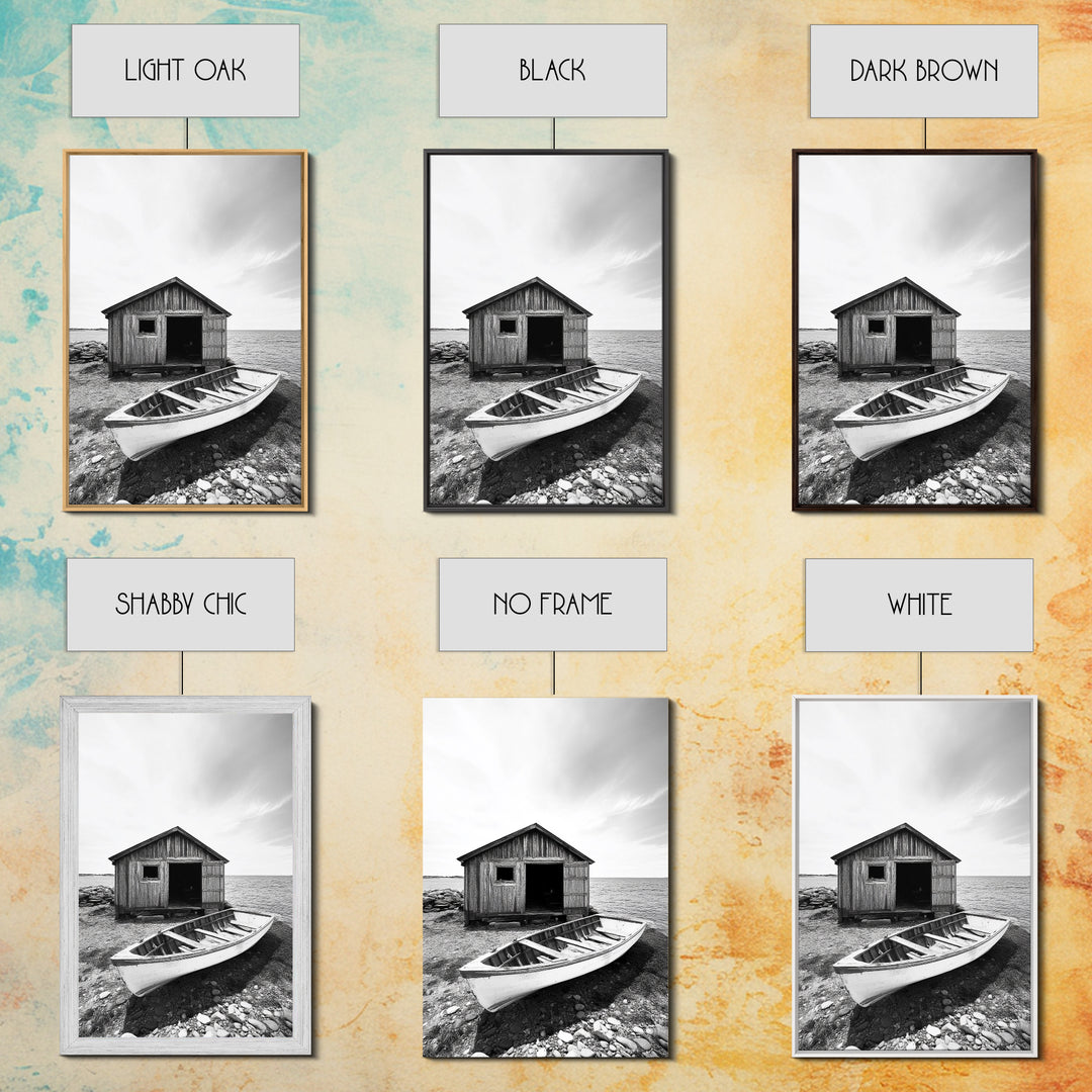 Shore Cabin, Rowboat Rest, Coastal Cabin, Serene Shoreline, Canvas Print, Lake House Wall Art, Rustic Decor, Living Room Seaside Art