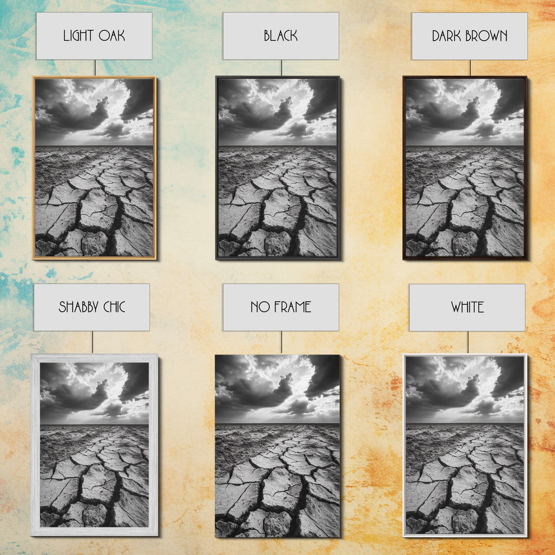 Cracked Earth, Drought Desert, Apocalyptic Sky, Dry Landscape, Canvas Print, minimalist wall decor, modern earth tones, office statement piece