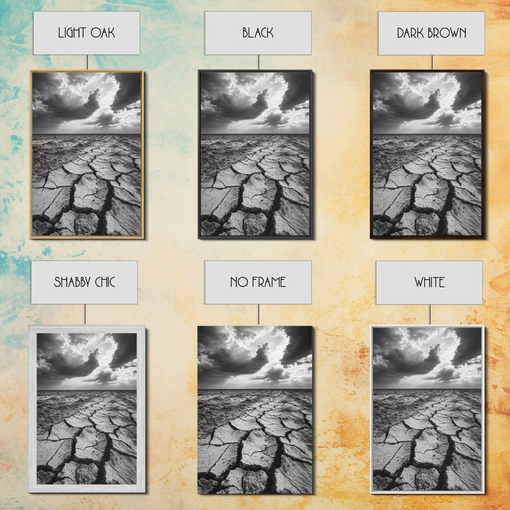 Cracked Earth, Drought Desert, Apocalyptic Sky, Dry Landscape, Canvas Print, minimalist wall decor, modern earth tones, office statement piece