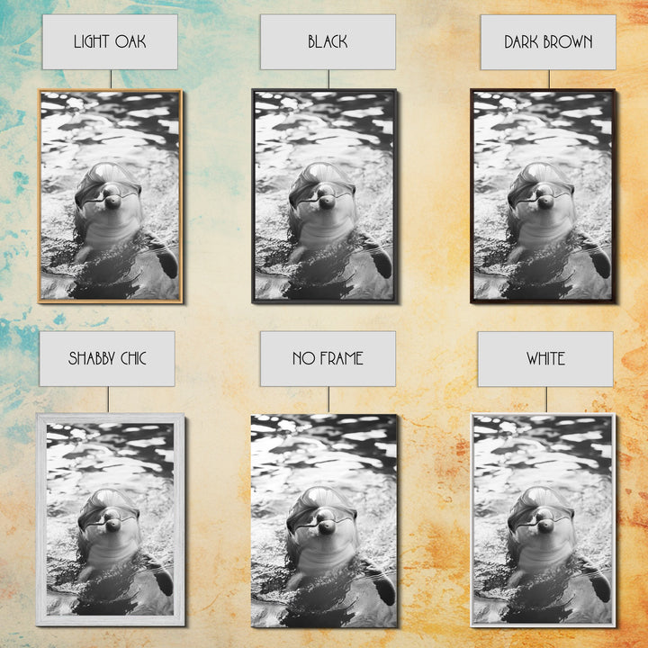 Dolphin Smile, Ocean Friend, Water Reflections, Gentle Waves, Framed Canvas Print, Kids Bathroom Art, Marine Life Decor, Playroom Artwork