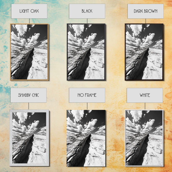 Desert Crack, Dramatic Sky, Harsh Terrain, Framed Canvas Print, Abstract Nature Photography, Rustic Office or Study Wall Art