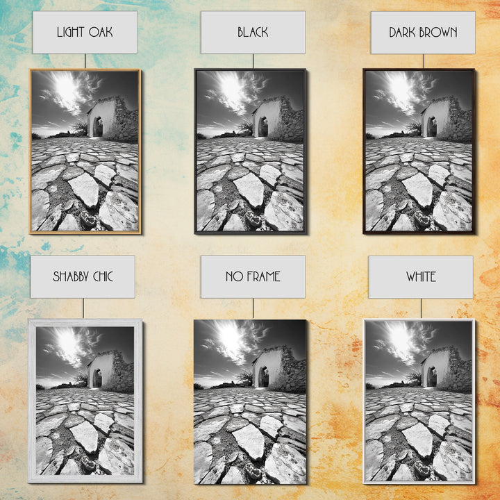 Desert Archway, Stone Ruins, Sunny Sky, Canvas Print, Rustic Travel Wall Art, Mediterranean Decor, Minimalist Earthy Aesthetic