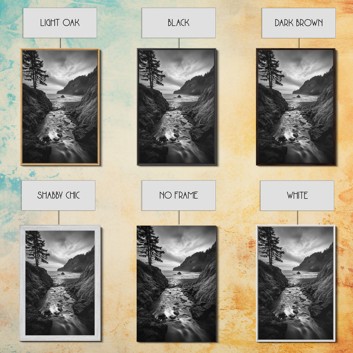 River Meets Sea, Forest Coast, Rugged Beauty, Sunset Flow, Canvas Print, Nature Wall Art, Moody Living Room Landscape