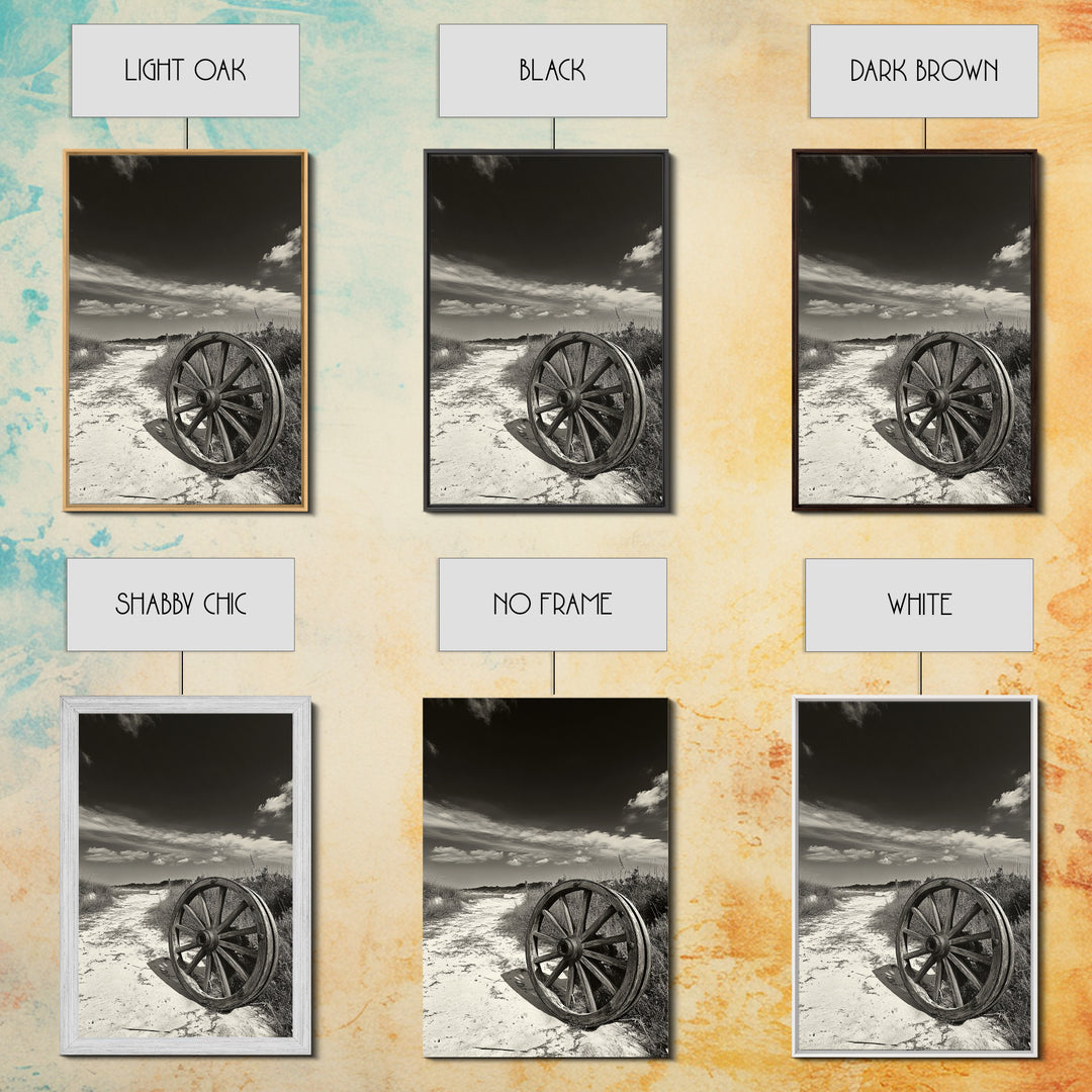 Desert Path, Wagon Wheel, Western Minimalism, Canvas Print, Boho Wall Decor, Neutral Tones, Entryway Art, Rustic Country Style