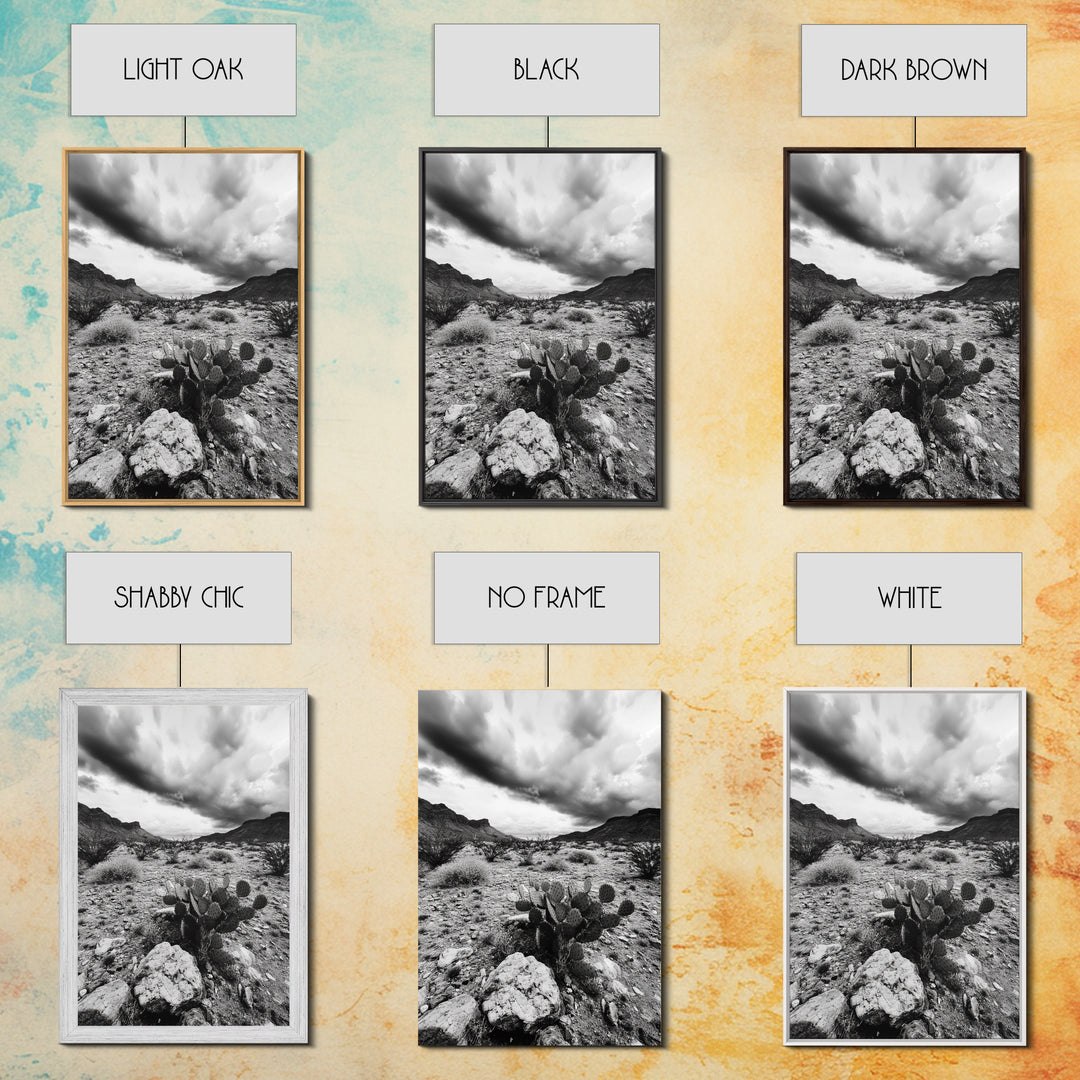 Desert Storm, Cactus Scene, Black White Art, Canvas Print, Southwest Wall Art, Earthy Tones Decor, Boho Style, Entryway Wall Accent