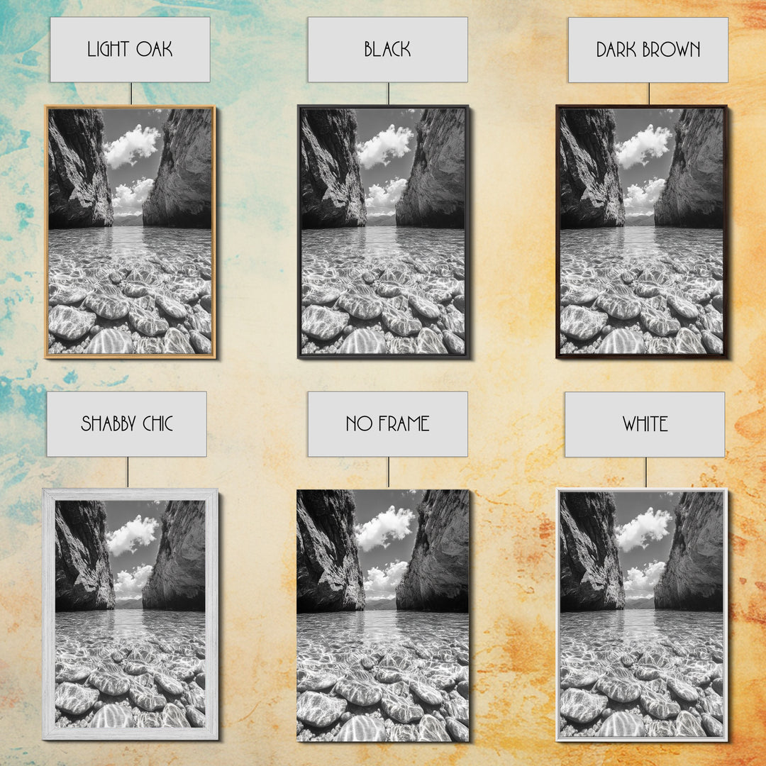 Clear Waterscape, Rocky Shoreline, Tropical Escape, Nature Photography, Framed Canvas Print, Beach House Coastal Wall Art